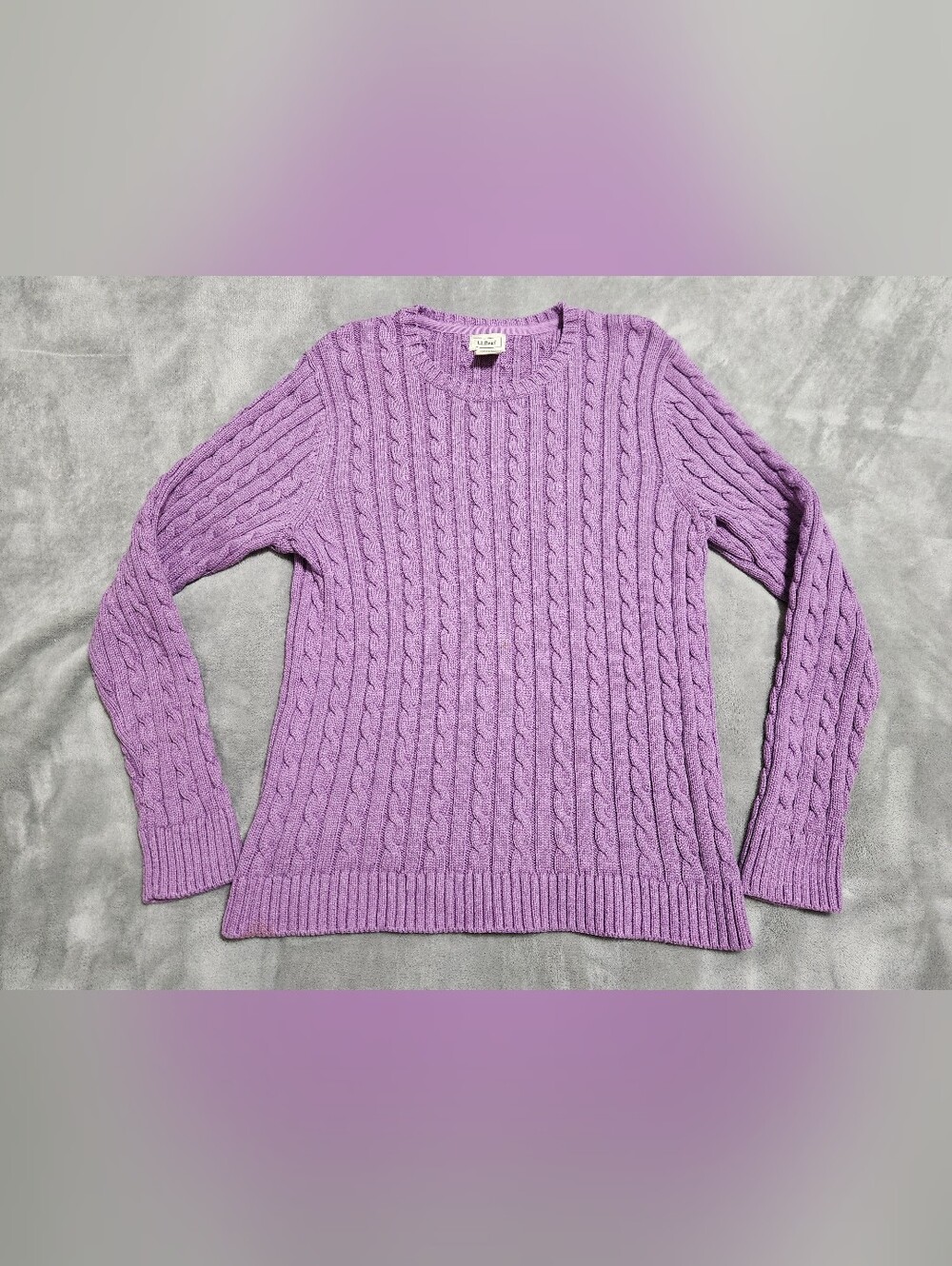 L.L. Bean Purple Cotton Cable Knit Crewneck Sweater Large